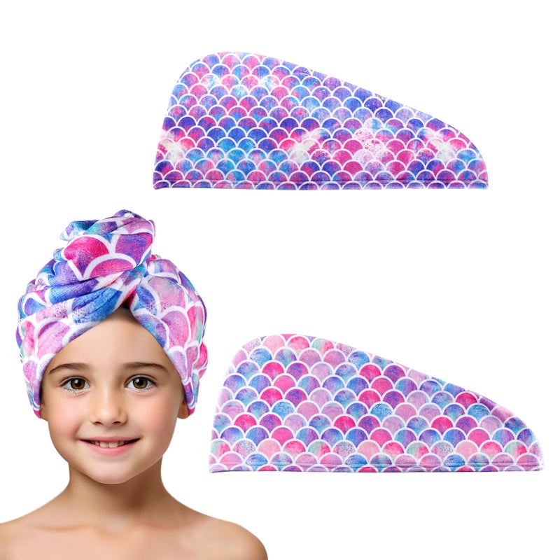 MADHOLLY Microfiber Hair Towel for Kids Gift  Soft Super Absorbent Rapid Drying Hair Towel Wrap Turban for Girls Women with Button AntiFrizz for Thicker Curly Long Hair 2Pack
