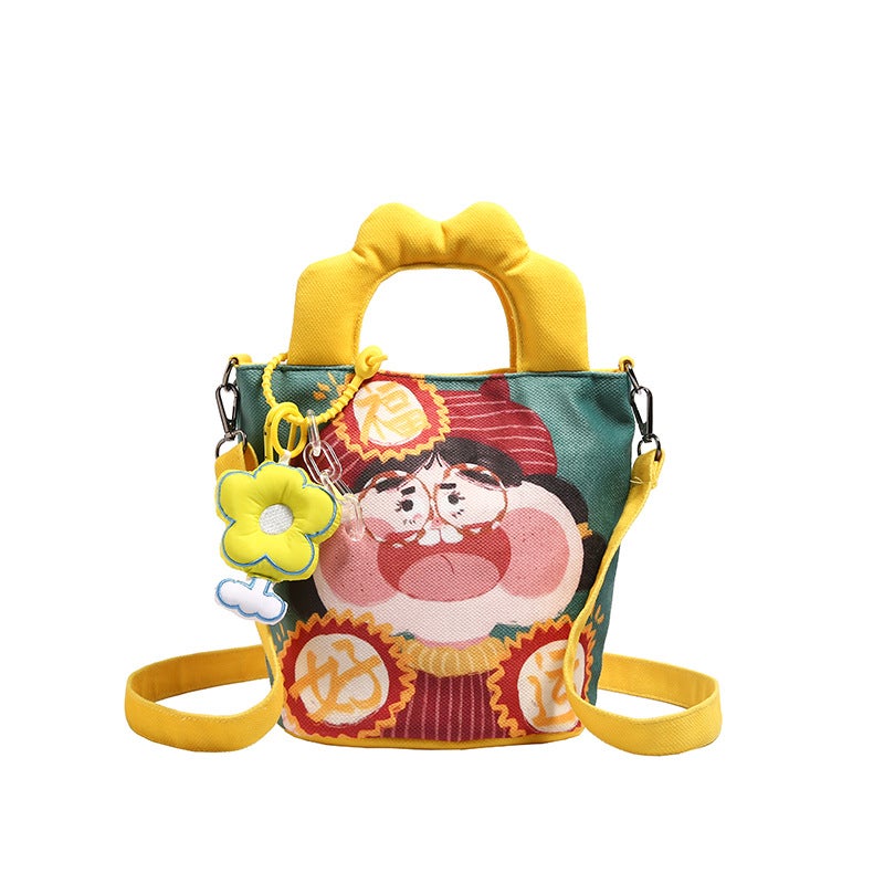 Women'S Bag 2024 Original Girl Illustration Bucket Bag Graffiti Canvas Bag Convenient Handbag Shoulder Bag Crossbody Bag