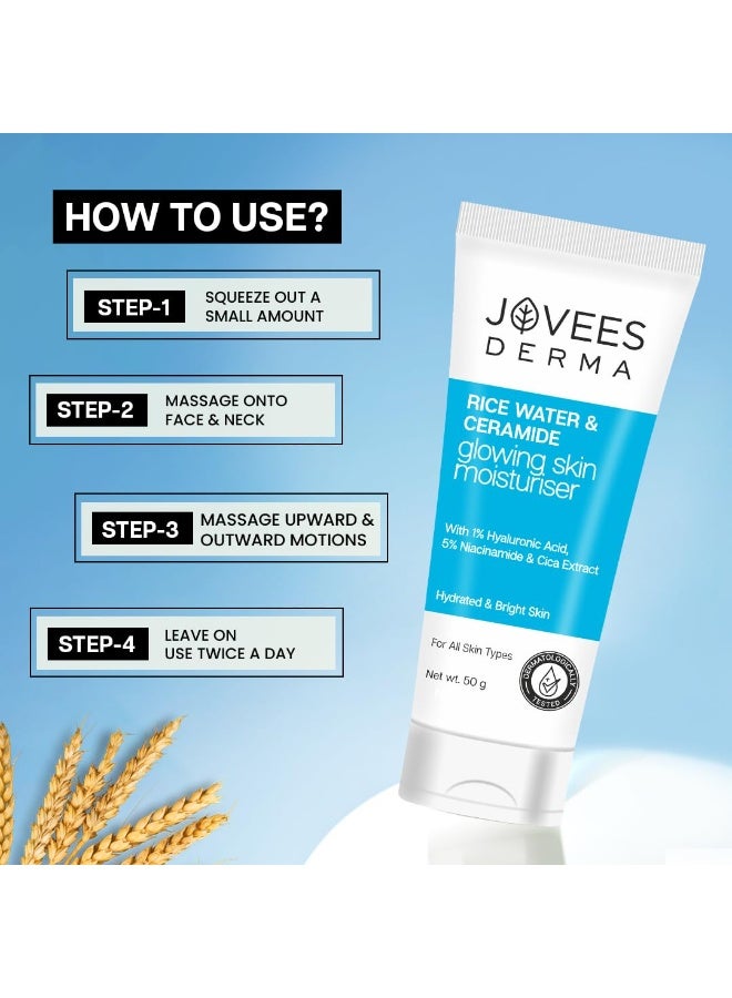 JOVEES HERBAL Jovees Derma Ceramides Moisturizer with Hyaluronic & Rice Water for Intense Moisturizing and Brightens Skin | With Niacinamide & Cica Extract | Barrier Repair Cream | For All Skin Type 50g - Image 2