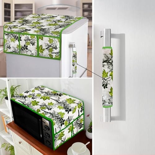 E-Retailer® Exclusive 3-Layered Polyester Combo Set of Appliances Cover (1 Pc. of Fridge Top Cover, 1 Pc Handle Cover and 1 Pc. of Microwave Oven Top Cover) (Color-Green, Design-Floral, Set Contains-3 Pcs.) - Image 1