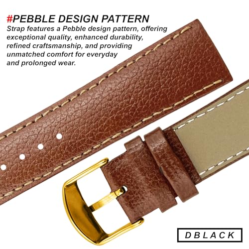 DBLACK ''BLIKING'' Leather Watch Strap, Pebble Design Pattern, Thin Leather Watch Belt // For 10mm, 12mm, 14mm, 16mm, 18mm, or 20mm Watch Band (Choose Your Size & Color) (Tan, 18mm / Gold) - Image 3