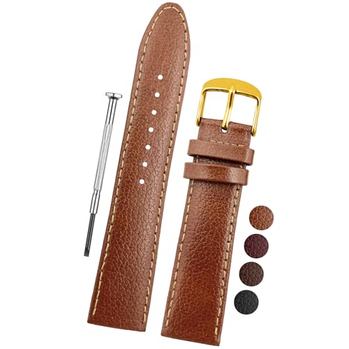 DBLACK ''BLIKING'' Leather Watch Strap, Pebble Design Pattern, Thin Leather Watch Belt // For 10mm, 12mm, 14mm, 16mm, 18mm, or 20mm Watch Band (Choose Your Size & Color) (Tan, 18mm / Gold) - Image 1