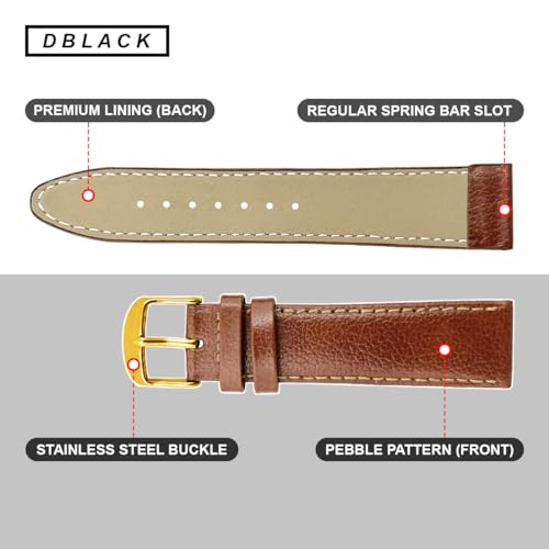 DBLACK ''BLIKING'' Leather Watch Strap, Pebble Design Pattern, Thin Leather Watch Belt // For 10mm, 12mm, 14mm, 16mm, 18mm, or 20mm Watch Band (Choose Your Size & Color) (Tan, 18mm / Gold) - Image 5