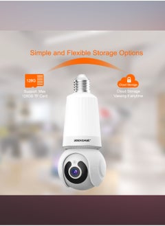 DOCKCASE Smart 1080P Wireless WIFI Light Bulb Security Camera, 360 Degrees 3.0MP Cam Home Surveillance CCTV Panoramic IP Camera  - Image 3