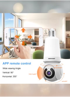 DOCKCASE Smart 1080P Wireless WIFI Light Bulb Security Camera, 360 Degrees 3.0MP Cam Home Surveillance CCTV Panoramic IP Camera  - Image 4