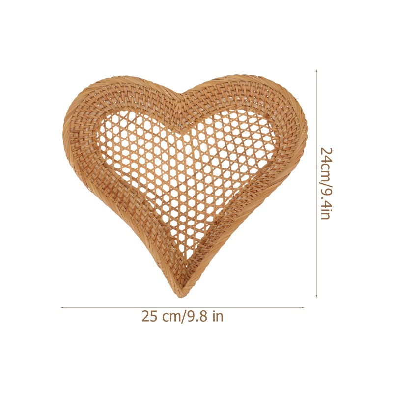 Natural Rattan Heart Shaped Fruit Basket Multipurpose Kitchen Serving Tray - Image 3
