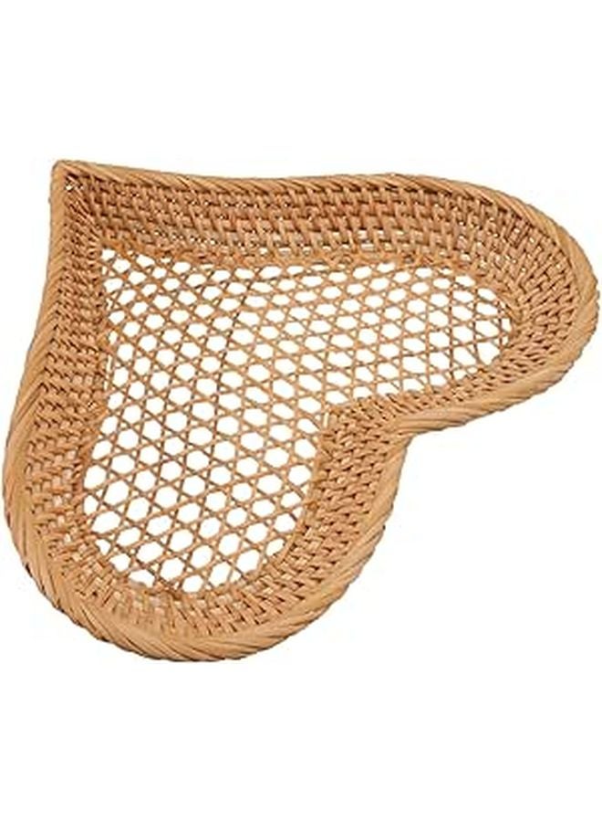 Natural Rattan Heart Shaped Fruit Basket Multipurpose Kitchen Serving Tray - Image 1