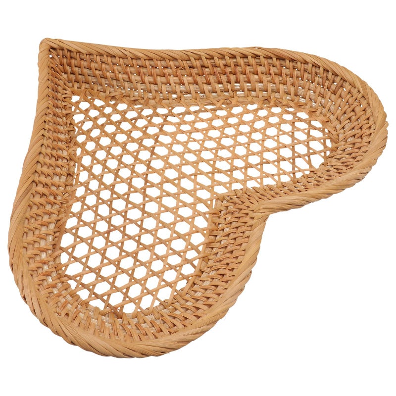 Natural Rattan Heart Shaped Fruit Basket Multipurpose Kitchen Serving Tray - Image 2