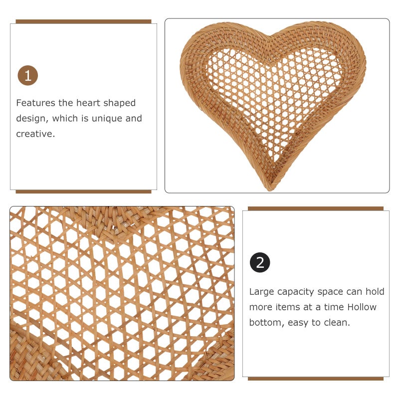 Natural Rattan Heart Shaped Fruit Basket Multipurpose Kitchen Serving Tray - Image 5