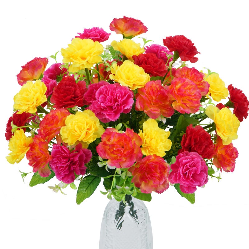 MHMJON 4 Pcs Carnation Artificial Flowers, 40 Heads Fake Carnation Bouquets Silk Flowers Arrangements Artificial Cemetery Flowers for Grave Home Vase Wedding Party Centerpiece Decor - Image 1