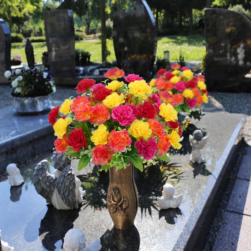 MHMJON 4 Pcs Carnation Artificial Flowers, 40 Heads Fake Carnation Bouquets Silk Flowers Arrangements Artificial Cemetery Flowers for Grave Home Vase Wedding Party Centerpiece Decor - Image 3