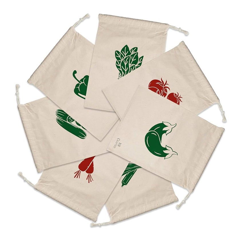 NB Crafted Cotton Bags for Vegetable Storage Fruits Pouch Fridge Produce bags Clothe Muslin Reusable Washable with Drawstrings Size 35 x 27 cm Pack of 12 - Image 3