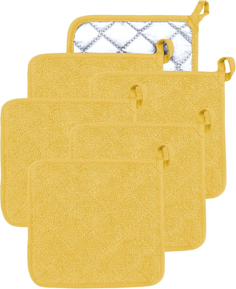VEIKERY حامل وعاء الفرن قطن مقاوم للحرارة قفاز مطبخ لفرن 7x7 مجموعة من 6 أصفر 6 - Image 1