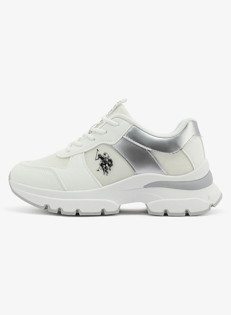 U.S. Polo Assn. Women's White Low-Top Sneakers - Stylish Shimmer Design Shoes, Perfect for a Cute Outfit