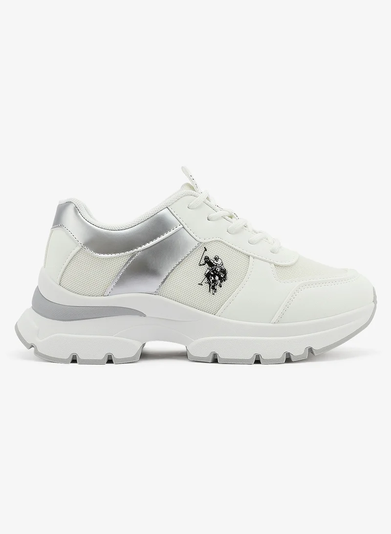 U.S. Polo Assn. Women's White Low-Top Sneakers - Stylish Shimmer Design Shoes, Perfect for a Cute Outfit