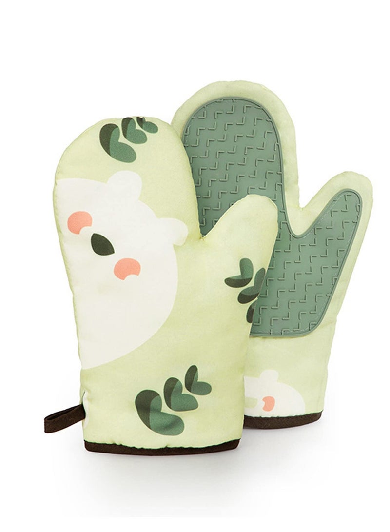 Oven Gloves, Heat Resistant Oven Gloves with Silicone Non-Slip for Kitchens, Grilling, Cooking, Baking, Microwaving, and Pizza, Reusable for Cooking Baking Barbecue Microwave - 1 Pair (Green) - Image 1