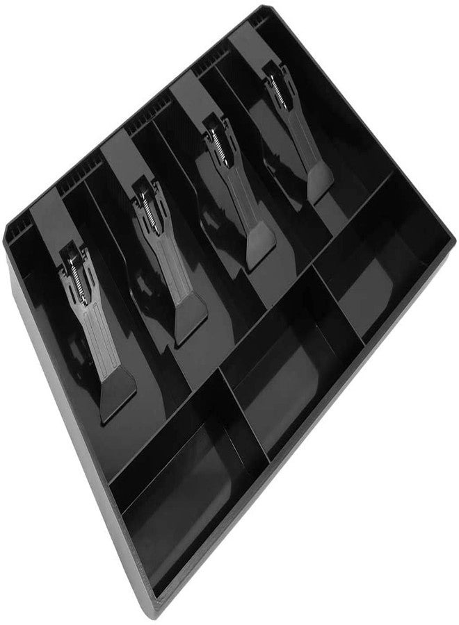 ZIPRON Plastic Cash Drawer Organizer Tray - Cashier Drawer Box with Coin Slot & Bill Counter - 4 Bill & 3 Coin Compartments - Petty Cash Money Storage Box (4 Slot Case Drawer) - Image 1