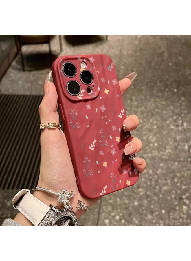 NIBEMINENT English Floral Pattern Protective TPU Case Cover For iPhone 14 Pro Max, Wine Red