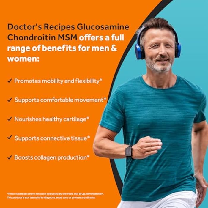 Doctor's Recipes Glucosamine Chondroitin MSM Turmeric Quercetin, Movement Support Supplement for Men & Women, with Black Pepper for High Absorption, Mobility & Flexibility, No Shellfish, 240 Tablets - Image 3