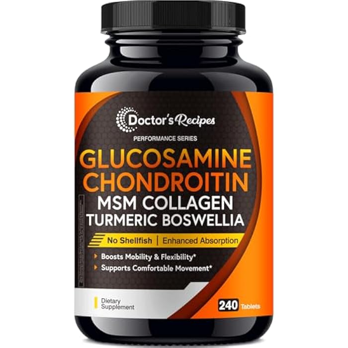 Doctor's Recipes Glucosamine Chondroitin MSM Turmeric Quercetin, Movement Support Supplement for Men & Women, with Black Pepper for High Absorption, Mobility & Flexibility, No Shellfish, 240 Tablets - Image 1