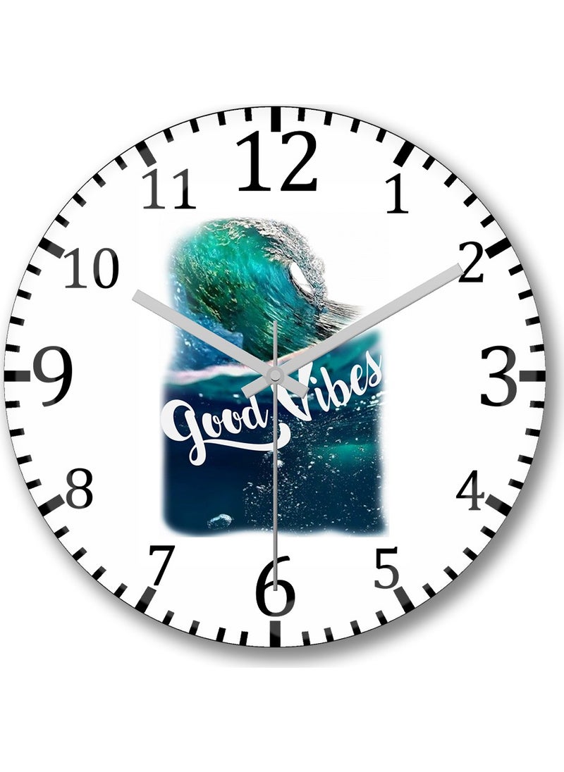 Print Shop Good Vibes Wall Clock Curved Real Glass