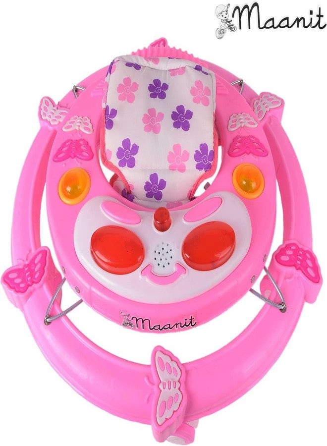 Maanit Musical 3 in 1 Butterfly design Baby Walker for 6-24 Months - 6-Wheel Adjustable Foldable Infant Walker with Cushioned Seat, 360° Rotating Wheels - Lightweight Safe Learning Walker for Toddlers (Pink) - Image 4