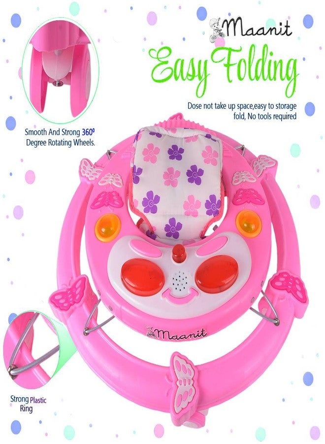 Maanit Musical 3 in 1 Butterfly design Baby Walker for 6-24 Months - 6-Wheel Adjustable Foldable Infant Walker with Cushioned Seat, 360° Rotating Wheels - Lightweight Safe Learning Walker for Toddlers (Pink) - Image 5
