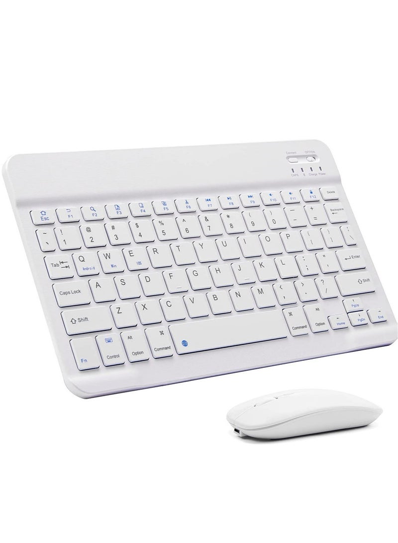 ELTRAZONE Ultra-Slim Bluetooth Keyboard and Mouse Combo Rechargeable Portable Wireless Keyboard Mouse Set for Apple iPad iPhone iOS 13 and Above Samsung Tablet Phone Smartphone Android Windows (White - Image 1