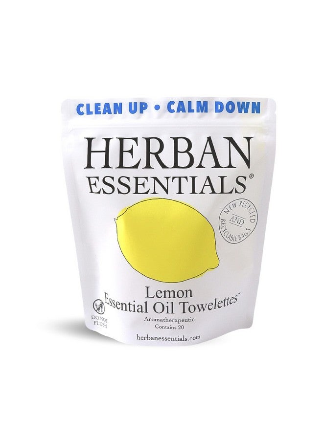 Herban Essentials Lemon Towelettes - Essential Oil Wipes for Hands, Face and Body - Moist Individually Wrapped Wipes - 20 Count - Image 1