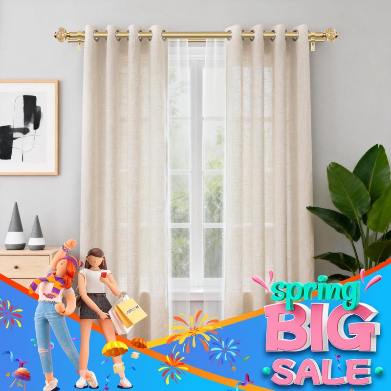 USFOOK 1 Inch Gold Double Curtain Rods 72 to 144 Inches (6 to 12 ft), USFOOK Drapery Rods for Windows, Telescoping Dual Curtain Rod with Luxury Translucent Finials - Image 2