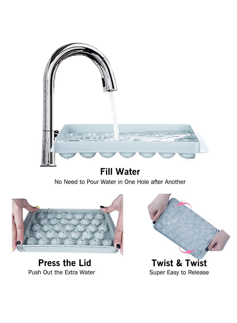 هاهاهاي صواني مكعبات الثلج للفريزر، قالب صنع كرات الثلج دائري صغير مع غطاء قطعة للكوكتيل والويسكي والشاي والقهوة والمشروبات الباردة وعصير القهوة - Image 2