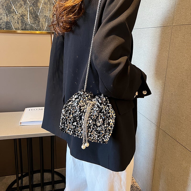 Women's Sequined Bucket Bag for Evening Party