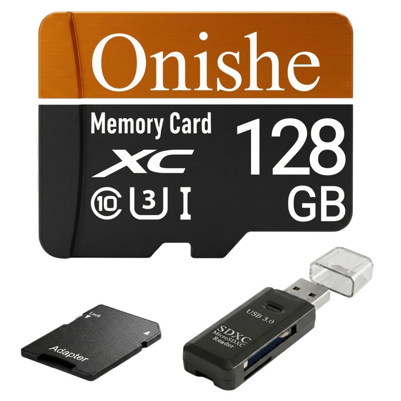 Onishe 128GB Flash Memory Card Card Class 10 Micro SD U3 4K Expansion TF Card High Speed for Camera/Gopro/Phone/Car Dashcam/Monitor/Drone/Computer/Tablet/PC - Image 1
