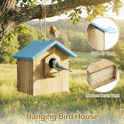Auslar Bird House for Outside Wooden Birdhouses for Outdoors Bluebird House for Outside Clearance Hanging Bird Houses for Cardinals Finch Wren Swallow for Garden Viewing - Image 3