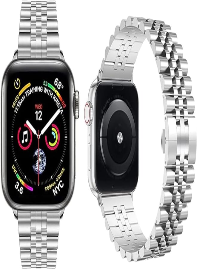 G-Power Stainless Steel Replacement Wrist Band Strap With Elegant Simple Design And High Elasticity Specially For Apple Smart Watches Series 7 - Silver 
