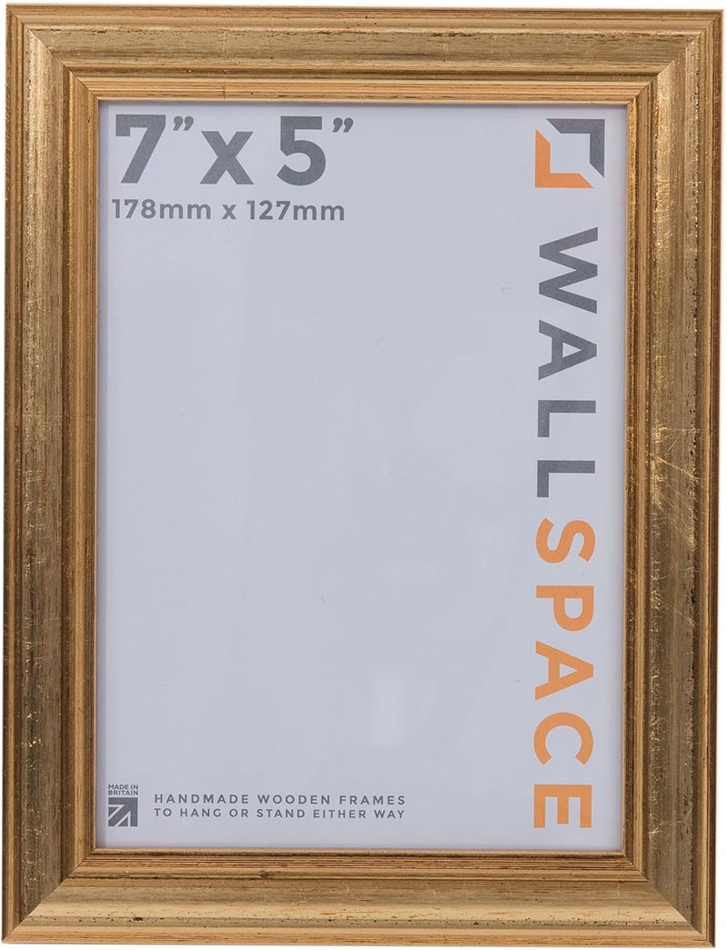Wall Space 7x5 Gold Picture Frame | Gold 5x7 Photo Frame | 7 x 5 inch | 178x127mm | 17.8x12.7cm | Solid Wood Wooden with Real Glass | Handmade in UK - Image 3