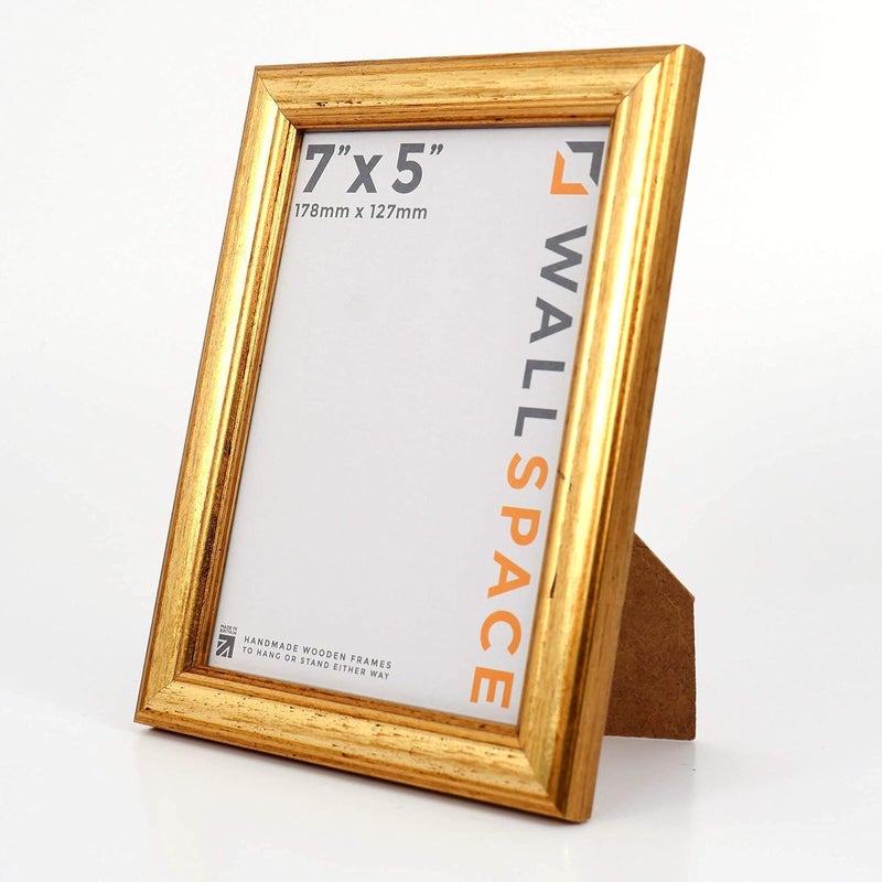 Wall Space 7x5 Gold Picture Frame | Gold 5x7 Photo Frame | 7 x 5 inch | 178x127mm | 17.8x12.7cm | Solid Wood Wooden with Real Glass | Handmade in UK - Image 4