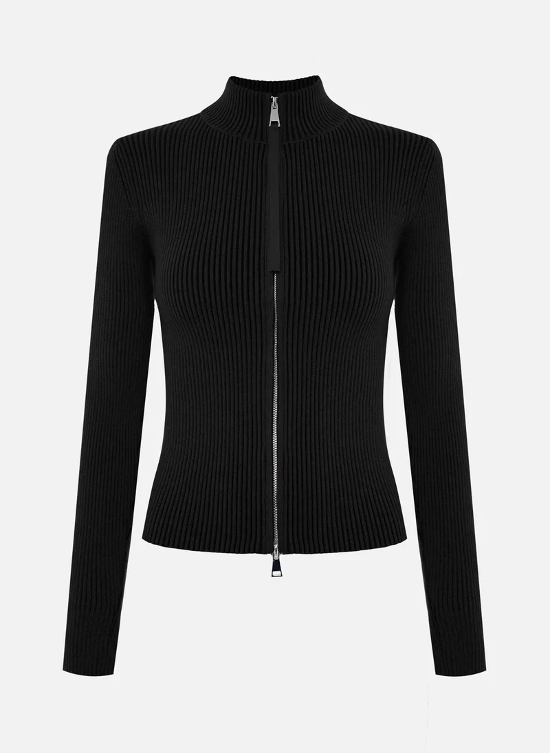 Lichi Rib-knit cardigan with zip fastening