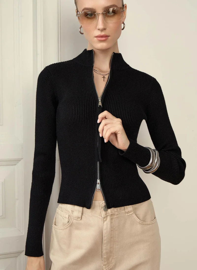 Lichi Rib-knit cardigan with zip fastening