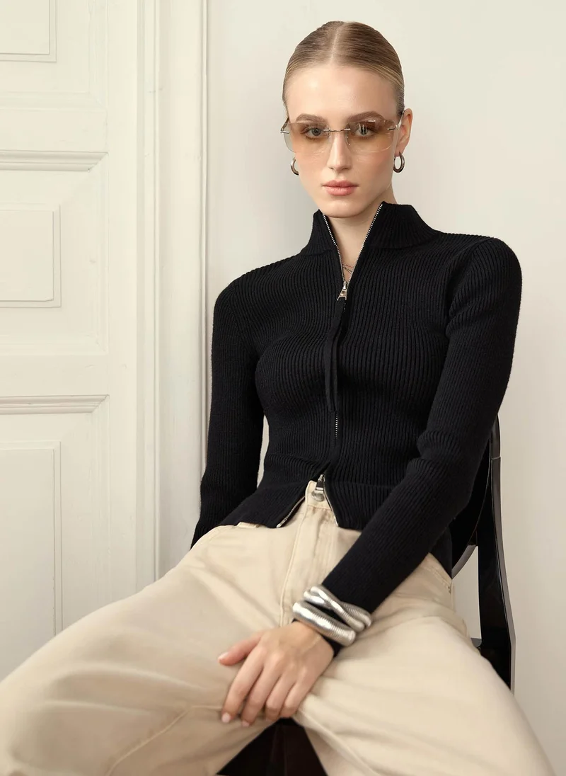 Lichi  Rib-knit cardigan with zip fastening for Women | Best Price UAE