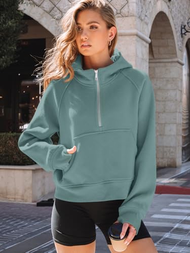 AUTOMET Womens Hoodies Half Zip Sweatshirts Fleece Jackets Tops Oversized Pullover Fall Outfits 2024 Winter Fashion Clothes Green S - Image 5