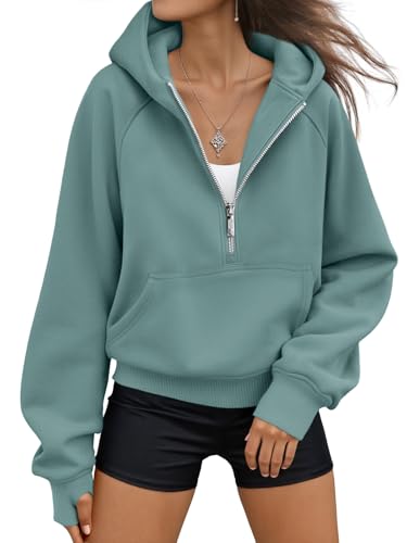 AUTOMET Womens Hoodies Half Zip Sweatshirts Fleece Jackets Tops Oversized Pullover Fall Outfits 2024 Winter Fashion Clothes Green S - Image 1