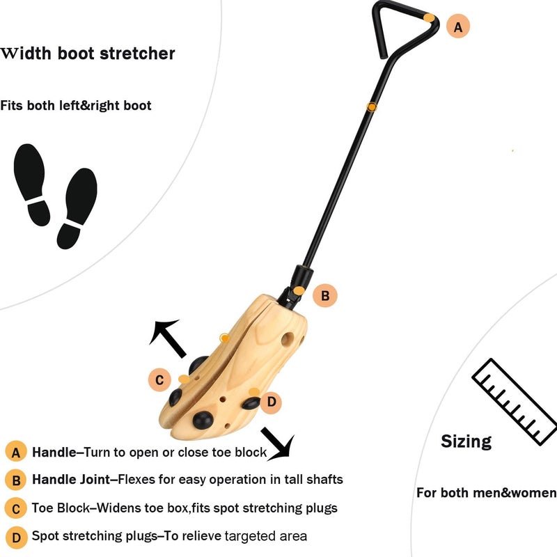 pestor Unisex Pair of Professional Boot Stretcher Widener Shoe Stretcher,Wooden Cowboy Boots Tree for Wide Feet Women Men - Image 5