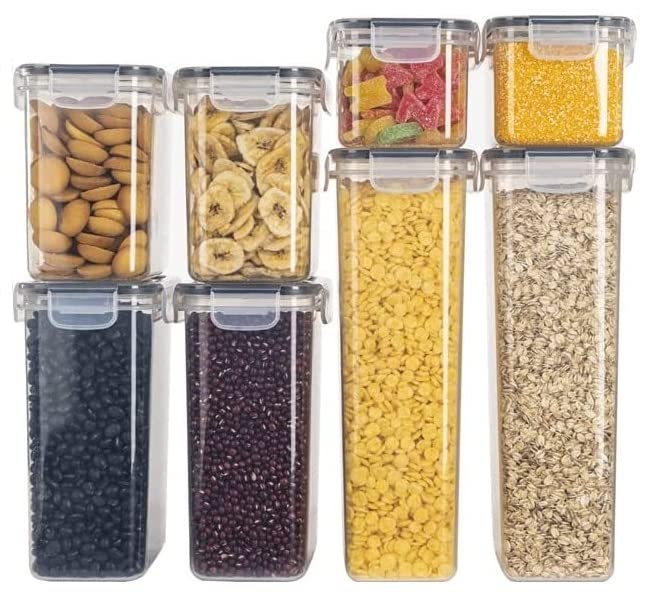 ENTITY Airtight Food Storage Container Set – 8 pieces Plastic Kitchen Organiser - Cereal Storage Containers with Lids – Kitchen Organisation Jars for Pasta, Flour, Rice (Transparent) (Set of 8) - Image 1