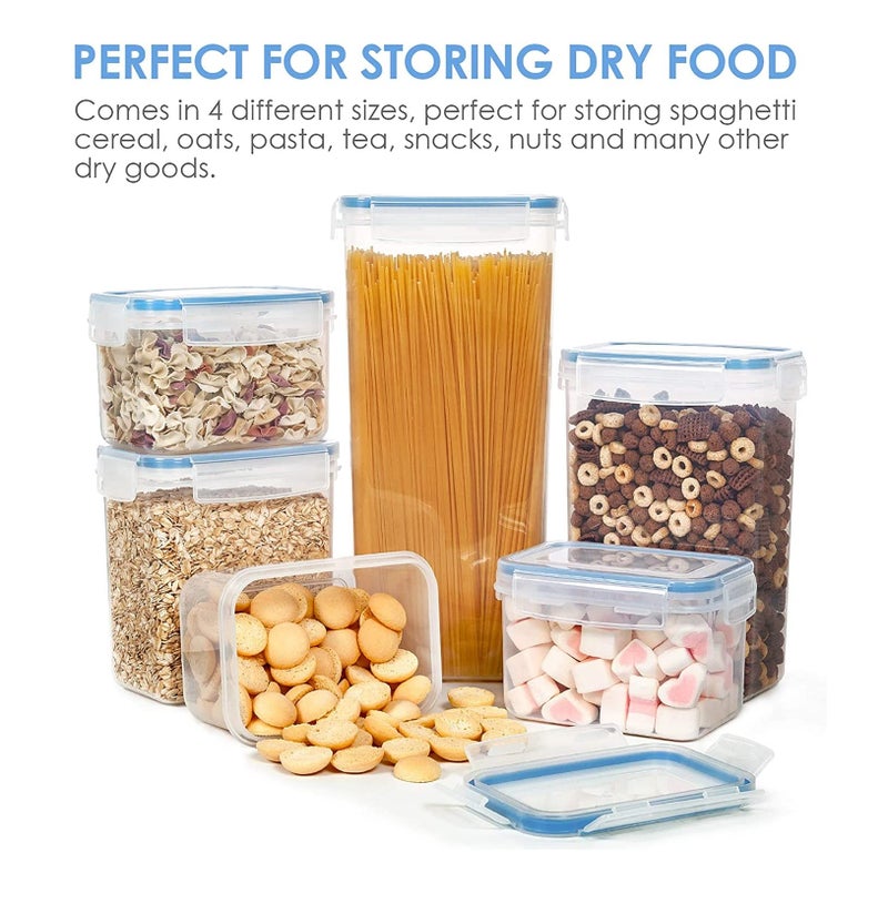 ENTITY Airtight Food Storage Container Set – 8 pieces Plastic Kitchen Organiser - Cereal Storage Containers with Lids – Kitchen Organisation Jars for Pasta, Flour, Rice (Transparent) (Set of 8) - Image 3