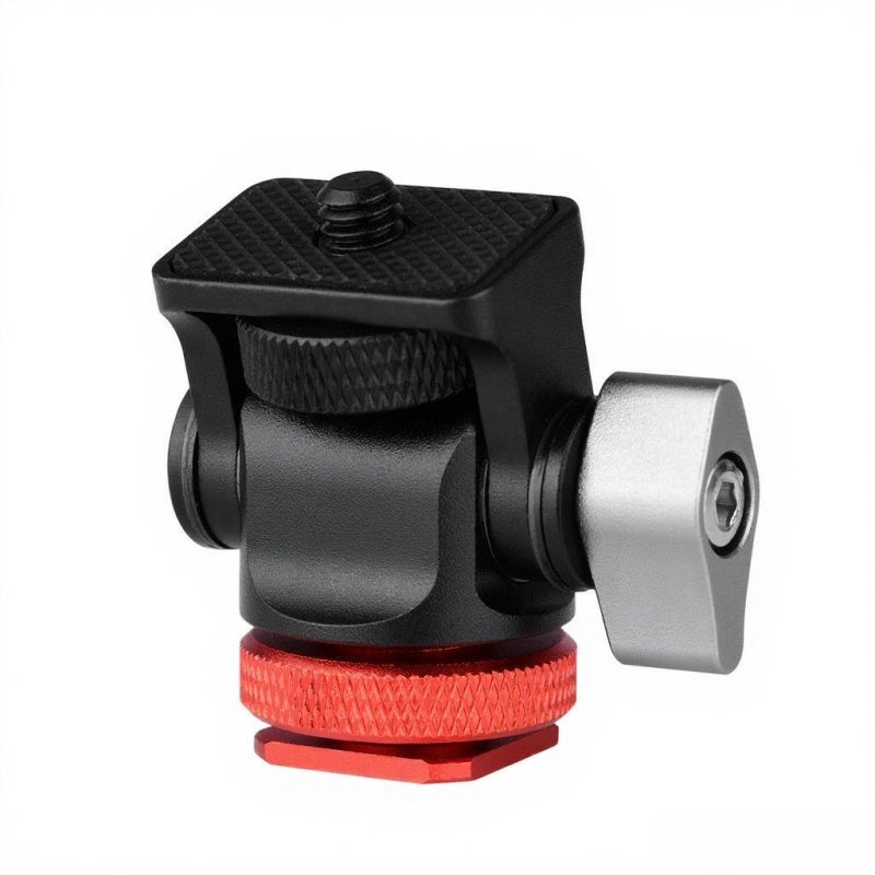 Cold Shoe Mount Adapter: Red Aluminum Alloy Mini Size With 1/4 Inch Screw, Anti-Slip Rubber Pad - Tool-Free 90° Tilt Adjustment, Side Locking Knob For Dslr Camera, Tripod, Field Monitor, Microphone - Image 1