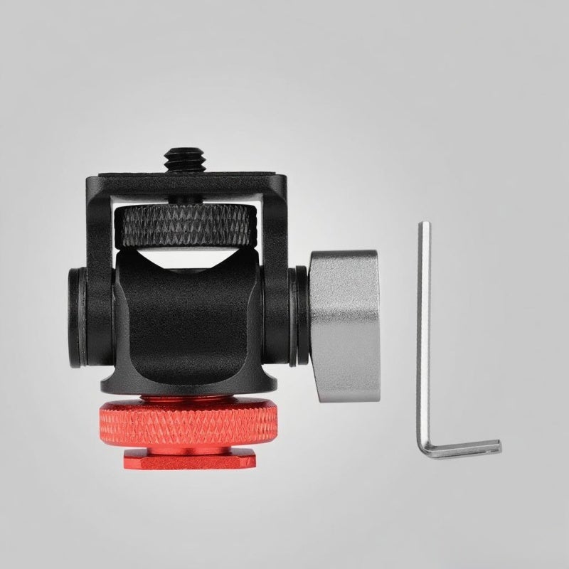 Cold Shoe Mount Adapter: Red Aluminum Alloy Mini Size With 1/4 Inch Screw, Anti-Slip Rubber Pad - Tool-Free 90° Tilt Adjustment, Side Locking Knob For Dslr Camera, Tripod, Field Monitor, Microphone - Image 5