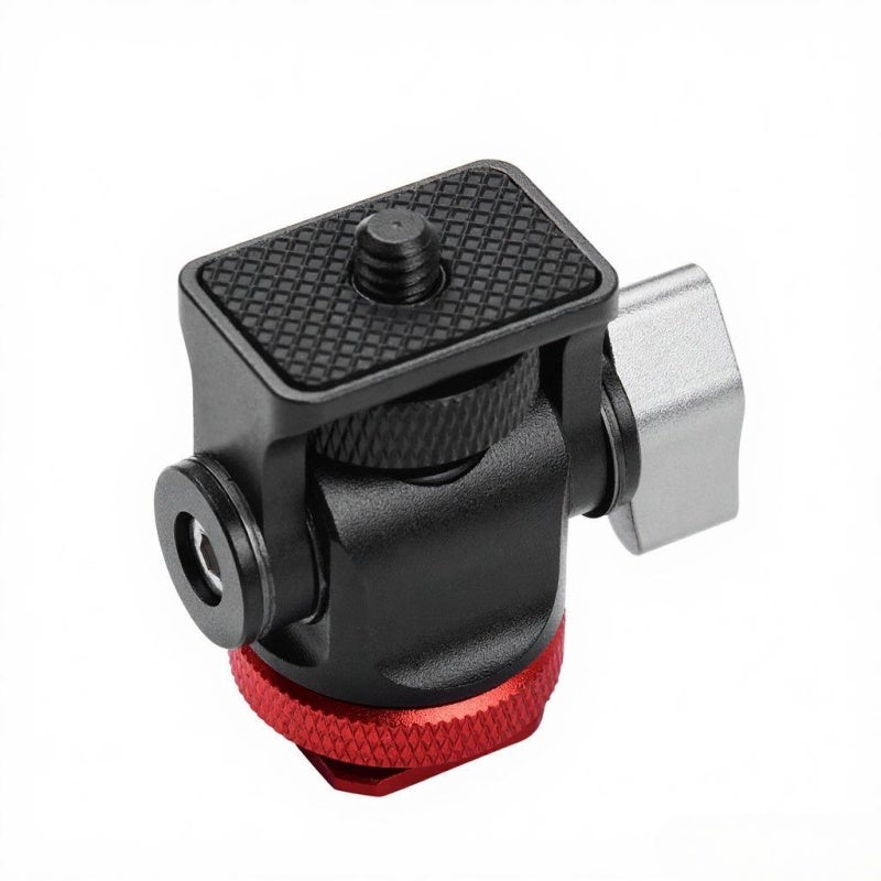Cold Shoe Mount Adapter: Red Aluminum Alloy Mini Size With 1/4 Inch Screw, Anti-Slip Rubber Pad - Tool-Free 90° Tilt Adjustment, Side Locking Knob For Dslr Camera, Tripod, Field Monitor, Microphone - Image 4