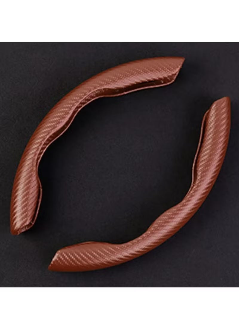 Classic Carbon Fiber Steering Wheel Cover For Unisex Safe And Non Slip Car Steering Cover Universal Fit Car Steering Wheel Protector Carbon Texture For Auto Truck Van SUV Brown - Image 1