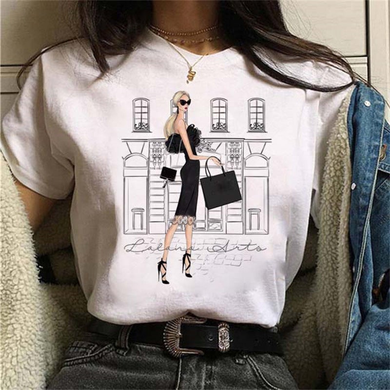 [Same day] cross-border supply of T-shirt printed T-shirt women's short-sleeved women's clothing - Image 1
